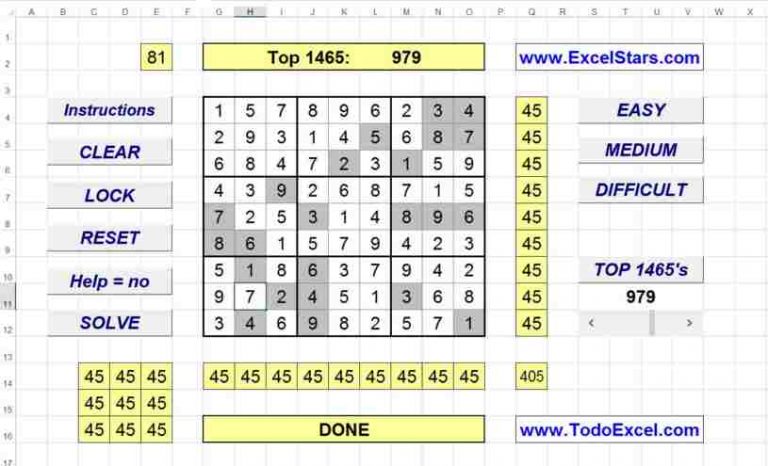 Sudoku En Excel Sudoku Hecho En Excel Sudoku Para Excel Experto En Excel Programas En