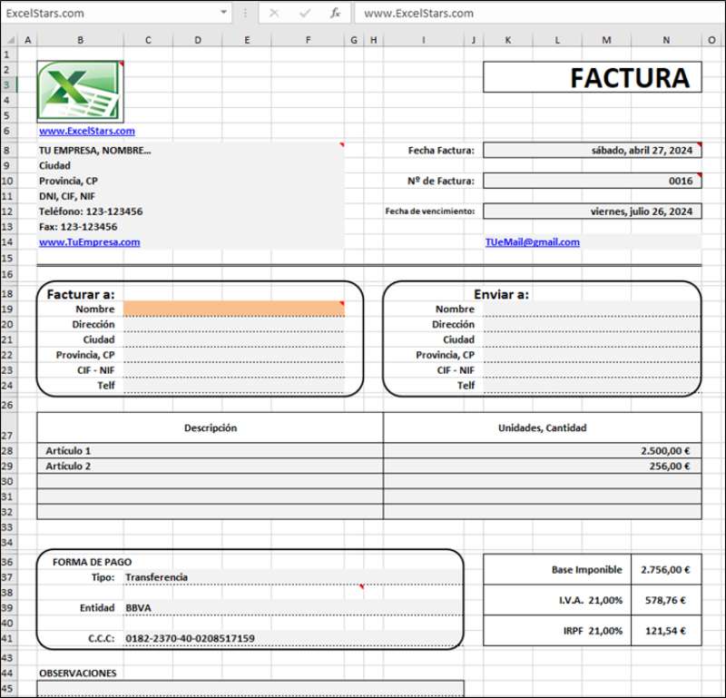 Programa de Excel para Facturación Específico para Carpinteros